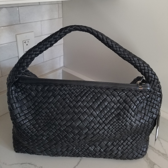 NWT FALOR Firenze Black Made In Italy Leather Woven Bag F3026 - Picture 4 of 16